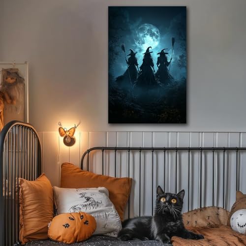 Halloween Canvas Wall Art - Three Witches on Broom Gothic Decor 16x24 Style 10