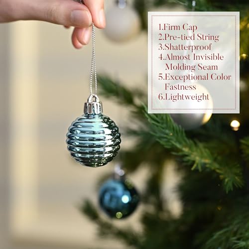 Light Blue Silver Christmas Tree Ball Ornaments Set - 24 Pcs 1.57" - Valery Madelyn