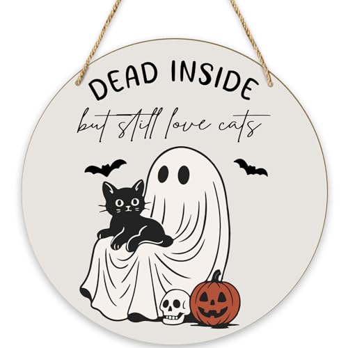 Halloween Wooden Sign - Dead Inside But Still Love Cat - Variation 01 Home Decor