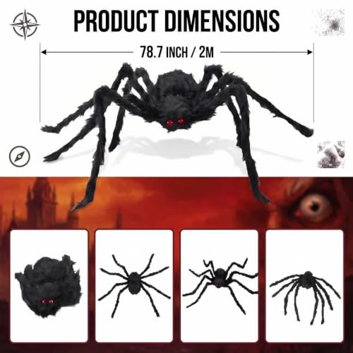 2M-Long Spider Halloween Decoration with Glowing Red Eyes - Outdoor & Indoor