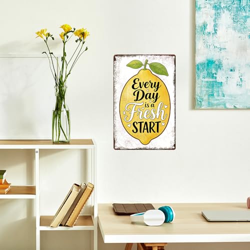 Summer Lemon Metal Tin Sign - Every Day Is A Fresh Start - Lemon Daily Fresh Beginning