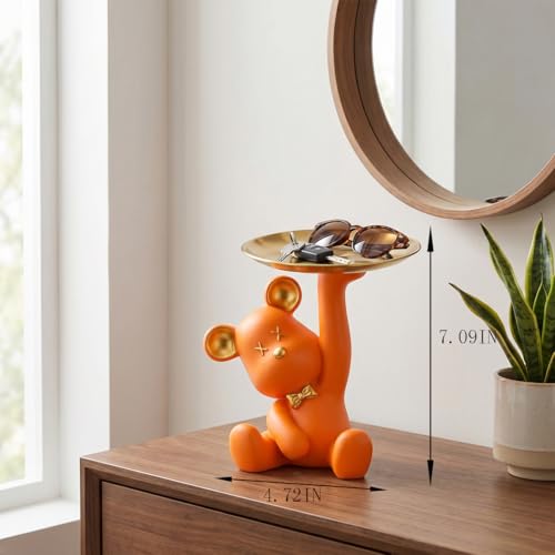 Orange Bear Figurine Tray - Resin Key & Candy Dish for Entryway & Decor