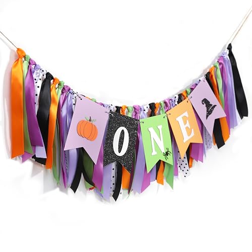 Halloween First Birthday High Chair Banner Pumpkin Witch Hat Decorations