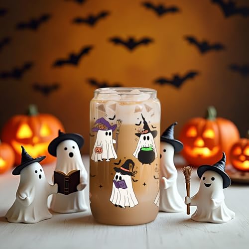 Halloween Ghost Witch Coffee Glass Tumbler - Spooky Iced Drink Cup