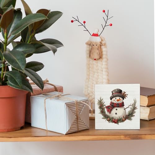 Snowman Wooden Box Sign - Rustic Christmas Holiday Decor - Snowman-06 Variation