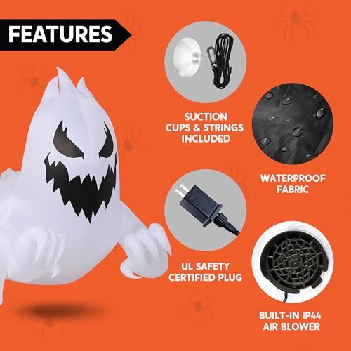Inflatable Ghost Halloween Decor with Purple LED Lights - 4.5 Ft Outdoor Welcome Ghost - Purple Ghost Variation