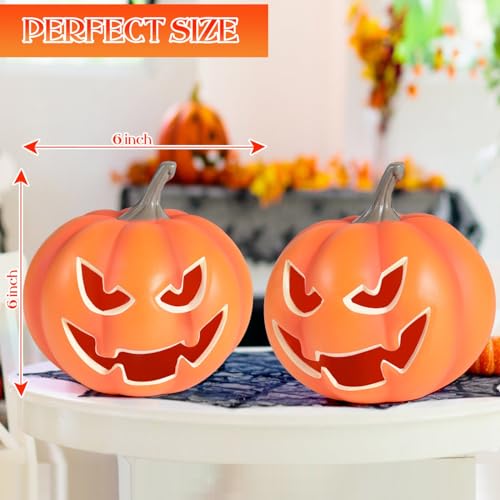 2 Pack Light-Up Halloween Jack O Lantern Pumpkins - Indoor Outdoor Decor
