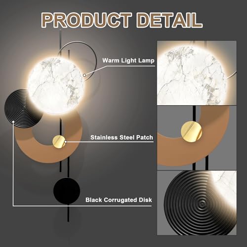 Large Metal Wall Decor with Light - Modern 3D Wall Art Sculpture - 46"L x 22"W