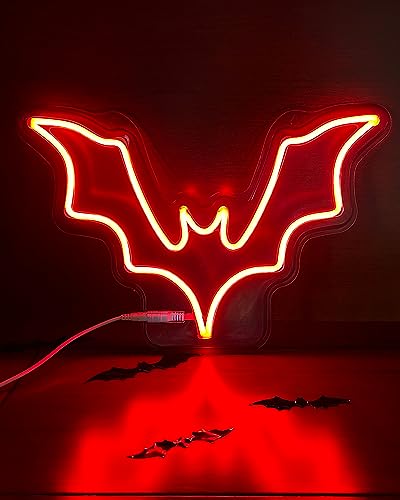 Dimmable Bat Neon Sign for Halloween Wall Decor - Spooky Vampire Lighting, 15x10 Inch