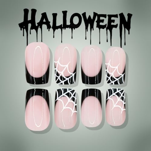 Halloween Press On Nails - Medium Square French Tip Fake Nails - Style 17