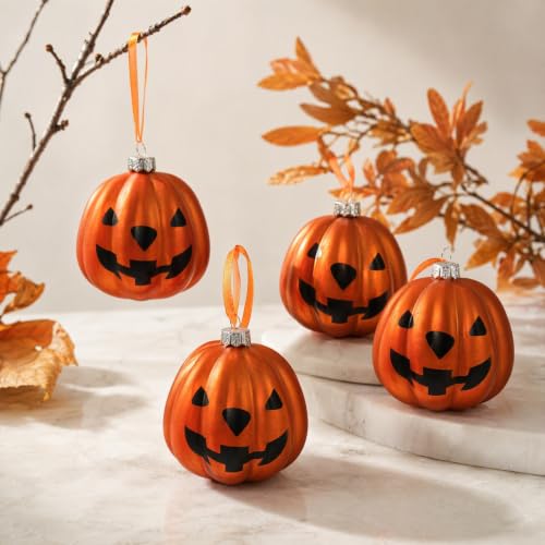 Halloween Pumpkin Hanging Decorations Set - 12 Plastic Ornaments for Festive Indoor & Outdoor Decor