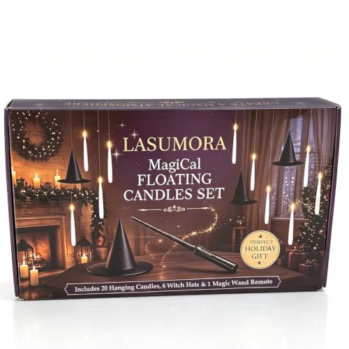 Halloween Flameless Floating Candles Set with Wand Remote & Witch Hats