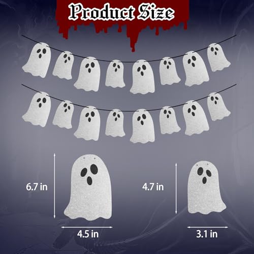 Halloween Ghost Banner Decorations - 3 Pack White Glitter Hanging Spooky Party Garland - Variation: Ghost