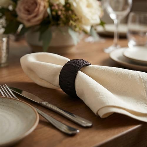 Handmade Raffia Napkin Rings Set of 6 Black - Rustic Table Decor, Gift