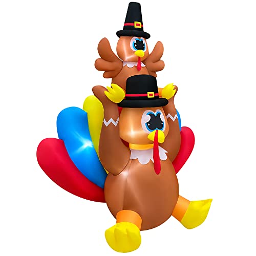6FT Thanksgiving Inflatable Turkey with LED Lights Outdoor Yard Decor