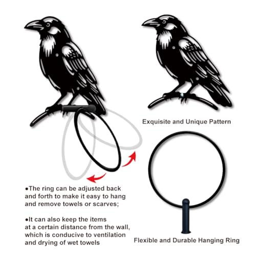 Crow Metal Towel Ring - Bird Branch Wall Mounted Bathroom Accessories - Halloween Decor