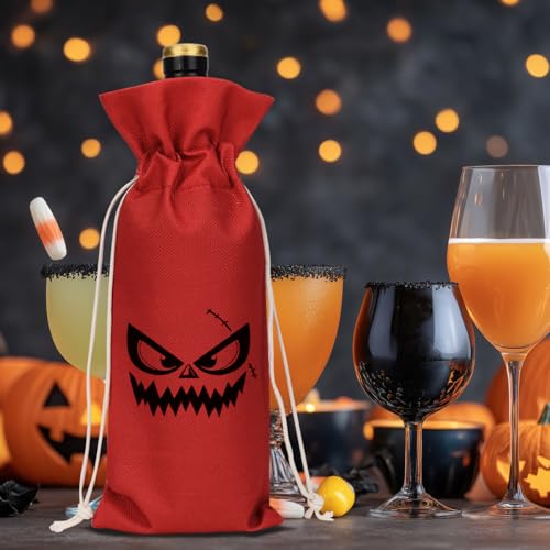Halloween Wine Bag with Drawstring - Ghost Decor Gift for Wine Lovers - Variation of Halloween2