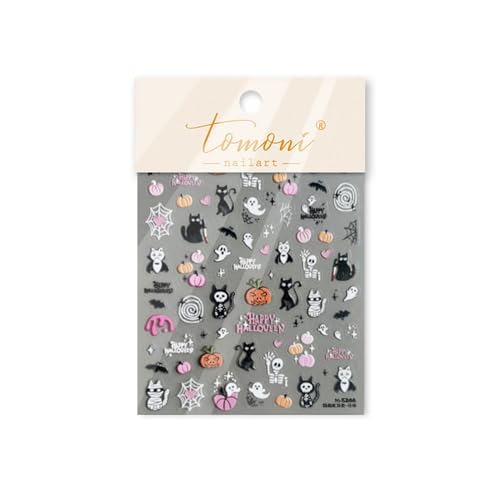 Halloween Nail Stickers Pumpkin Ghost Embossed Design Style 13 - Self-Adhesive Manicure Decals