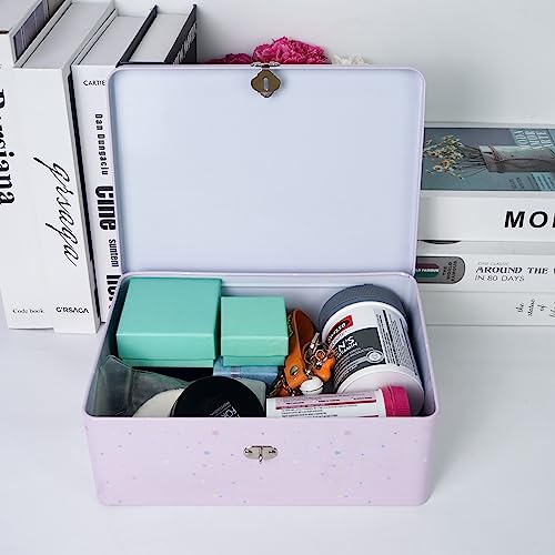 3-Piece Unicorn Pattern Metal Storage Box Set Pink Locking Organizer