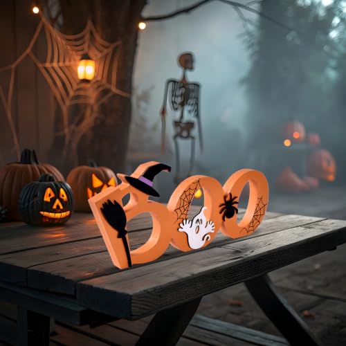 Orange Halloween Wooden Boo Sign - Indoor Ghost & Spooky Decor