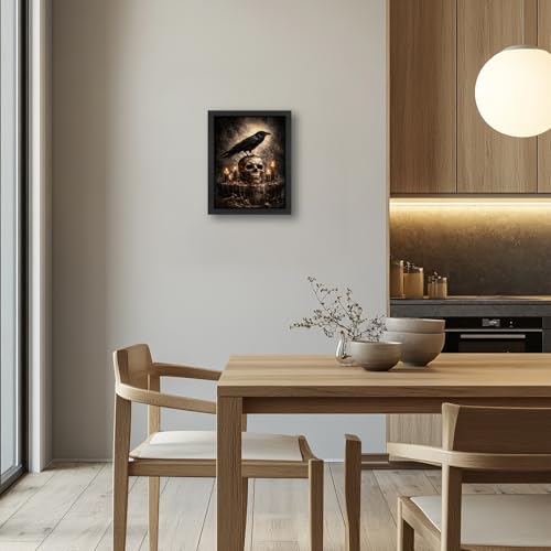 Gothic Crow Wall Art Canvas Print - Raven Skull Dark Academia Decor 8x10 with Variation - Crow