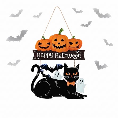 Halloween Ghost Wood Door Sign - Spooky Wreath Wall Decor - Sivgrrme