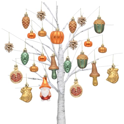 Fall Tree Ornaments Set - Shatterproof Halloween & Autumn Decorations, Orange Green, 24 Pieces