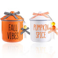 Fall Ceramic Canisters Set - Thanksgiving Candy Holders with Wooden Tags