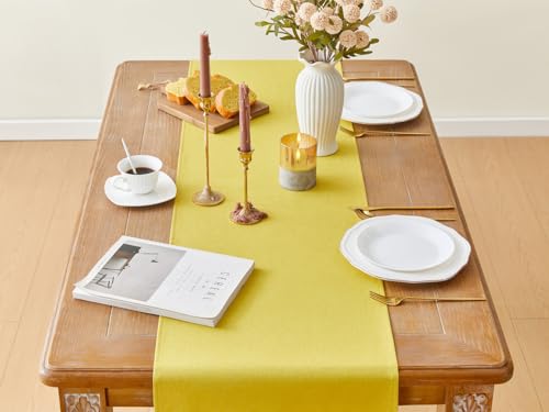 Yellow Table Runner 16x55 Inches - Autumn Waterproof Farmhouse Decor