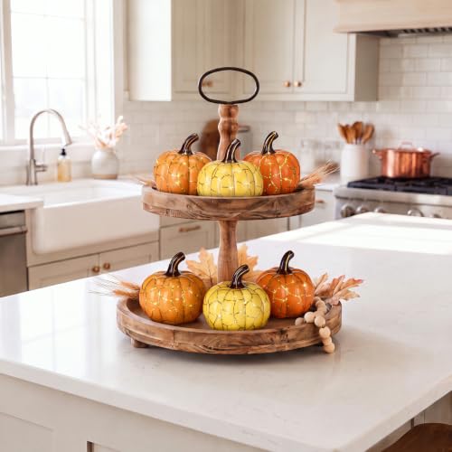 Set of 6 Fall Ceramic Pumpkins for Farmhouse Decor - Orange & Yellow