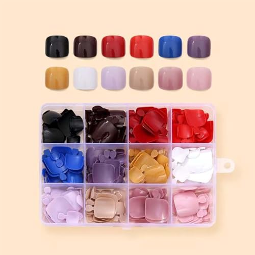 Press On Toenails Short Square Fake Nails Solid Color with Design - 12 Packs, Reusable Acrylic Manicure