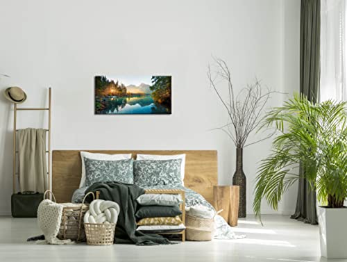 Autumn Lake Canvas Wall Art 40x20 Inches - Colorful Summer Landscape Print