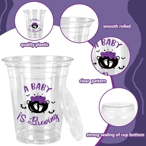 Halloween Baby Shower Plastic Cups with Lids & Straws - A Baby Is Brewing Variation