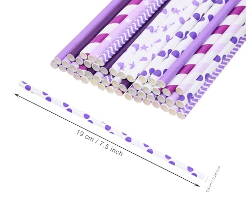 Disposable Paper Drinking Straws 50Pcs Assorted Purple for Parties & Celebrations - Mixed Design