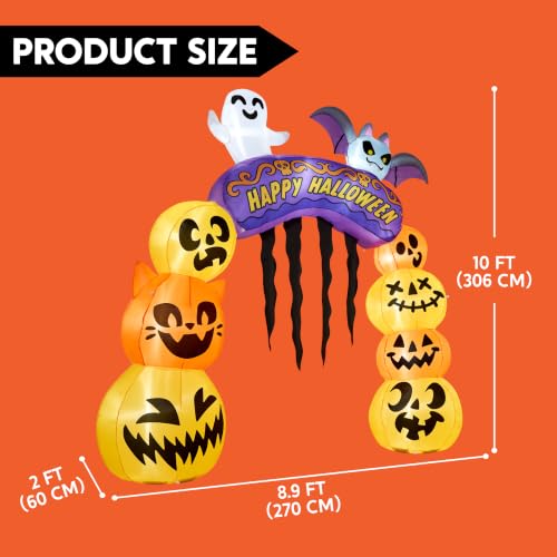 Halloween Inflatable Pumpkin Archway - 10FT Tall Outdoor Yard Decor with LED Lights - Orange Pumpkin Arch