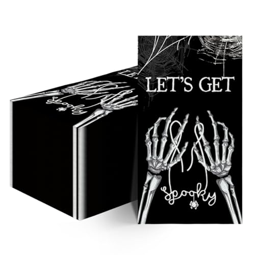 Halloween Paper Napkins 50Pcs Black Cobweb Skeleton Scary Theme 4.3x7.9 Inches