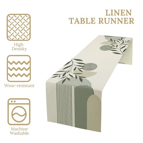 Boho Leaves Table Runner Sage Green 13x36in - Mid Century Modern Abstract Design - Farmhouse Dining Decor - Variation W13"x L36" / Bohogreen-10