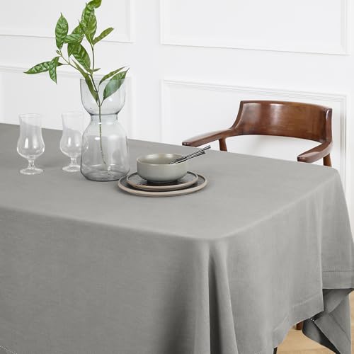 Linen Tablecloth 70 x 108 Inches Grey Sonoma Hemstitch Pure Linen