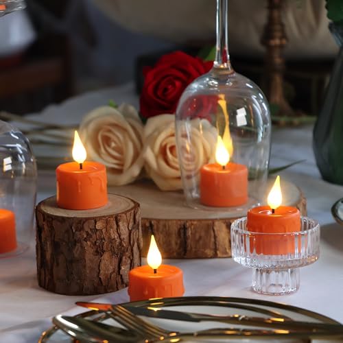 Orange Rechargeable Flameless Candles with Remote & Timer - Set of 6