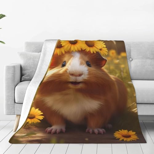 Guinea Pig Blanket 60x50 Inches - Soft Flannel Plush Throw for Kids & Pets - Sunflower Print Variation of Guinea Pig01