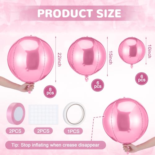 Pink Metallic Foil Balloons Set - 3 Sizes with Ribbons, Reusable Celebration Decor
