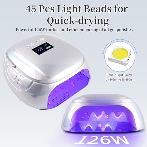 Rechargeable UV LED Nail Lamp - Portable Cordless Gel Dryer with Auto Sensor & 4 Timer - Silver