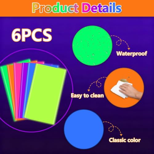Neon Rainbow Tablecloths - 6 Pack Glow in the Dark Plastic Party Table Cover - Variation: Rainbow