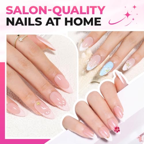 Medium Almond Gel Tips Nail Kit - Pre-Etched False Nail Tips with UV Lamp & Glue