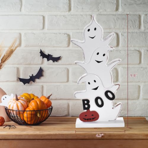 Halloween Ghost Decor BOO Sign Wooden Tabletop Decoration - White