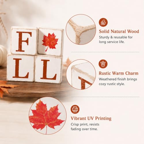 Fall Halloween Tiered Tray Decor 4 Pcs Wooden Signs - Orange & Purple Variation