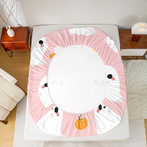 King Size Ghost and Pumpkin Halloween Bed Sheet Set - Multicolor 21 Variation