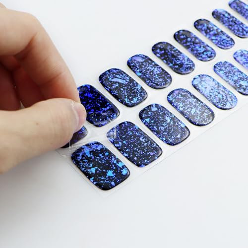 Blue Semi Cured Gel Nail Stickers Wrap - Easy Nail Art Decals, 20 Strips - Dark Blue