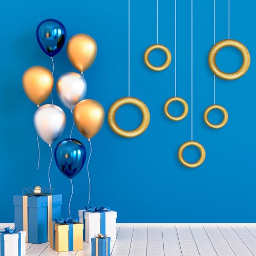 Gold Ring Party Decorations Set - 6 Glitter Foam Circles for Birthday Baby Shower Wedding - Variation 6