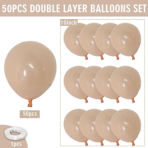 Cream Double Stuffed Nude Balloons 50 Pack 10 Inch for Elegant Events - Tan Beige